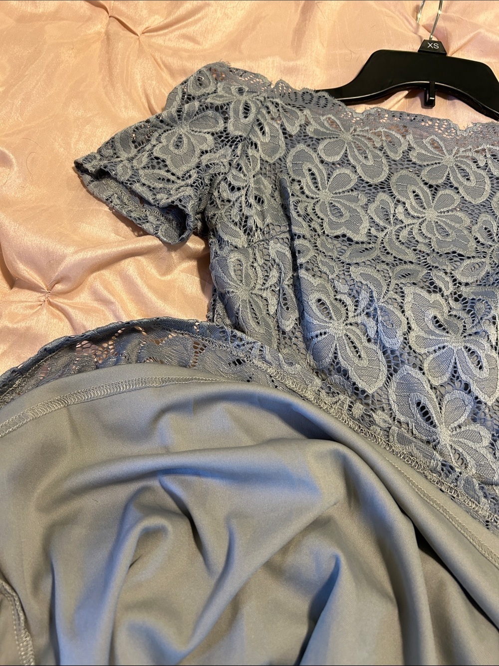 Light Blue Floral Lace Fit-and-Flare Dress - Picture 4 of 5